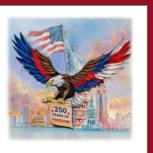 Patriotic eagle and American landmarks illustration