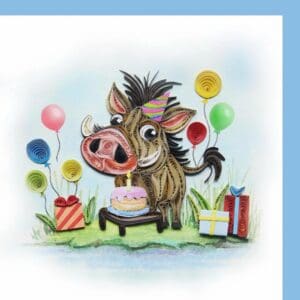 Boar with balloons and presents illustration