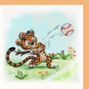 Tiger playing baseball in a garden