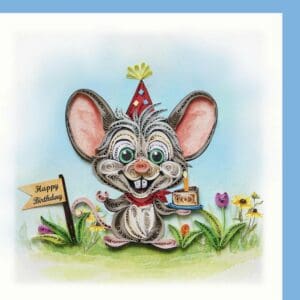 Quilled mouse with birthday cake