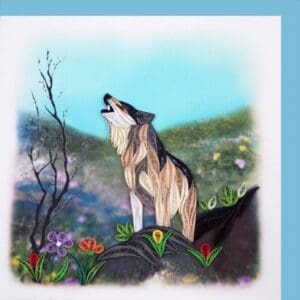 Wolf quilling with vibrant flowers