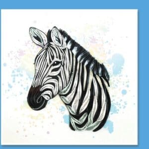 Quilled zebra art with colorful splashes