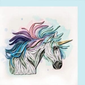 Intricate quilled unicorn art piece