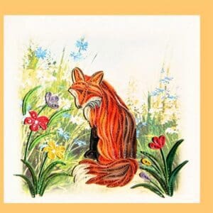 Quilled fox among colorful flowers