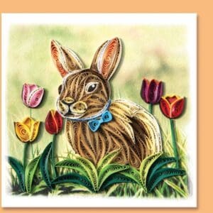 Quilled rabbit with colorful tulips