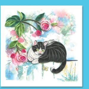Quilled cat with floral background