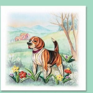 Quilled dog in countryside scene