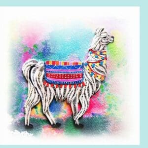 Quilled llama with colorful blanket