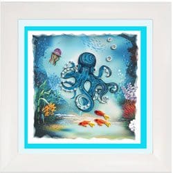 Octopus underwater with colorful fish