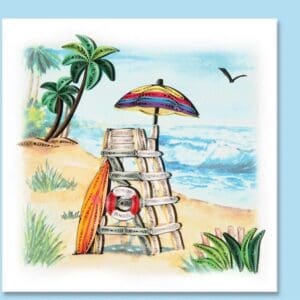 Colorful umbrella and ocean waves