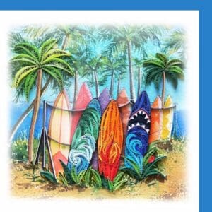 Vibrant beach-themed quilling artwork