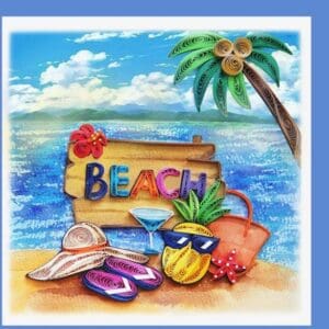 Creative beach scene in paper quilling