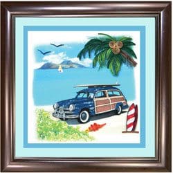 Surfboard and palm tree beach art