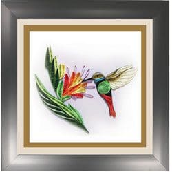 Quilled hummingbird with flower art