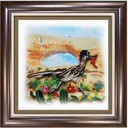 Bird artwork with desert scene