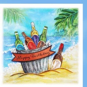 Birthday card with beach and bottles