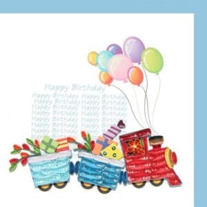Train carrying gifts and balloons