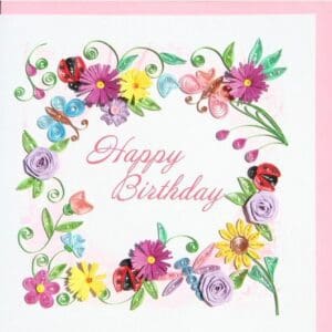 Floral birthday card with quilled flowers