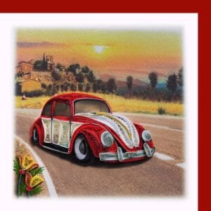 Red quilled car on countryside road