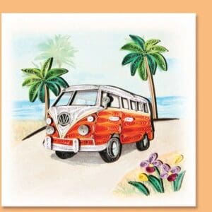 Quilled beach scene with retro van