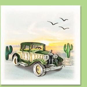 Paper quilling car and desert scene