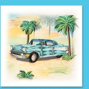 Quilled vintage car with palm trees