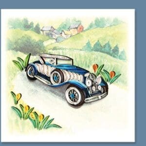 Quilled car with countryside backdrop