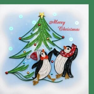 Quilled holiday scene with penguins