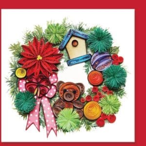 Festive quilled wreath with a birdhouse