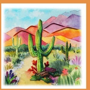 Vibrant cactus landscape with mountains