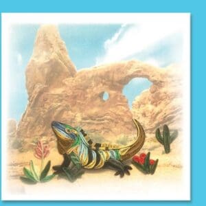Desert scene with paper art lizard