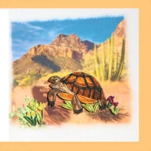 Artistic quilling of turtle and cacti