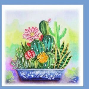 Quilled cacti and flowers in a pot
