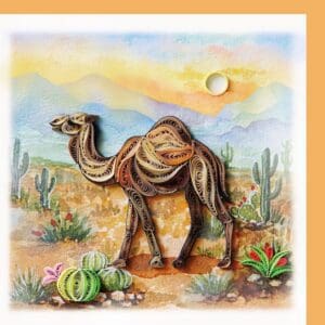 Paper art camel with cacti