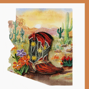 Artistic desert landscape with quilled boot