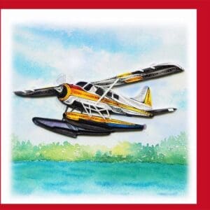 Quilled seaplane art with colorful details