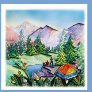 Scenic quilled artwork of nature and people