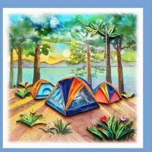 Artistic paper quilling camping illustration