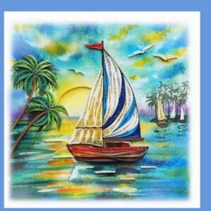 Colorful sailboat at sunset