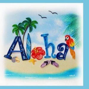 Tropical quilled art with parrot and palm