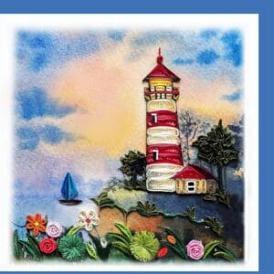 Quilled lighthouse with vibrant sky