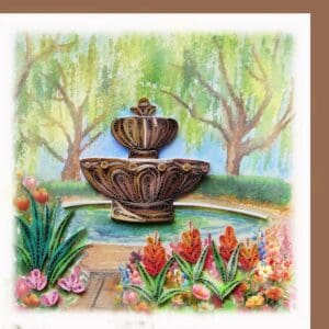 Quilled fountain in a vibrant garden