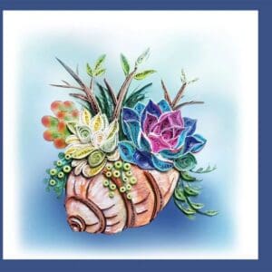 Quilled seashell with colorful flowers