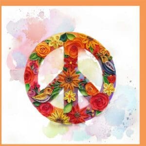 Colorful quilled flowers forming peace symbol