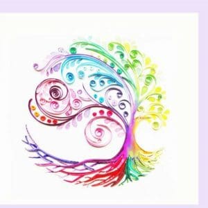Artistic tree with colorful spiral design
