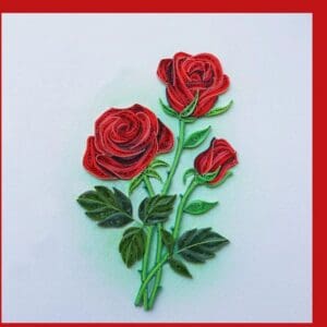 Intricate quilling design of red roses
