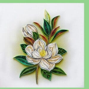 Quilled flower art with green border