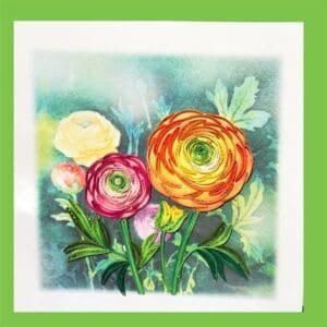 Colorful quilled flowers on textured background