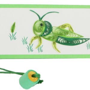 Quilled grasshopper on green bookmark