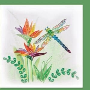 Colorful quilled dragonfly and flowers